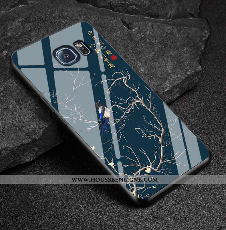Étui Samsung Galaxy S6 Edge Protection Verre Bleu Marin Étoile Nouveau Miroir Bleu Foncé