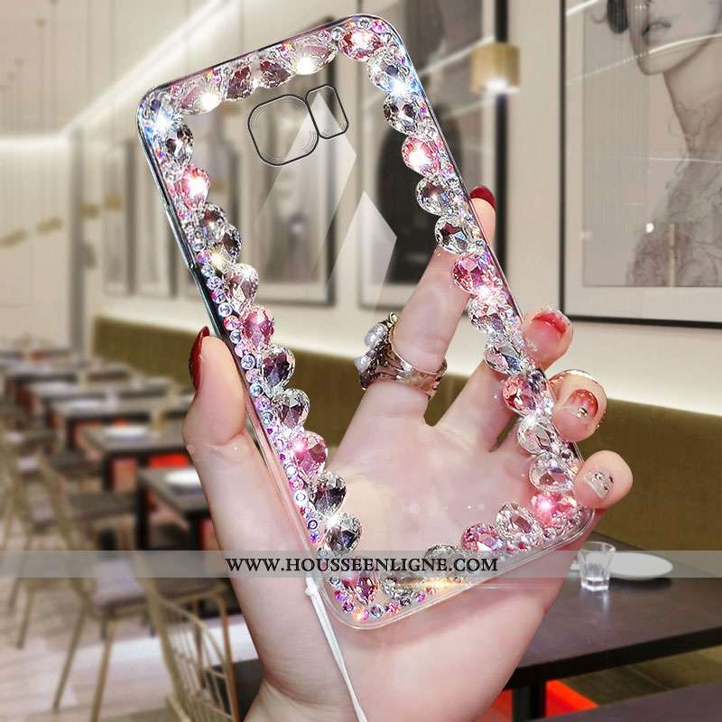 Étui Samsung Galaxy S6 Edge Transparent Strass Fluide Doux Coque Protection Tendance Rose