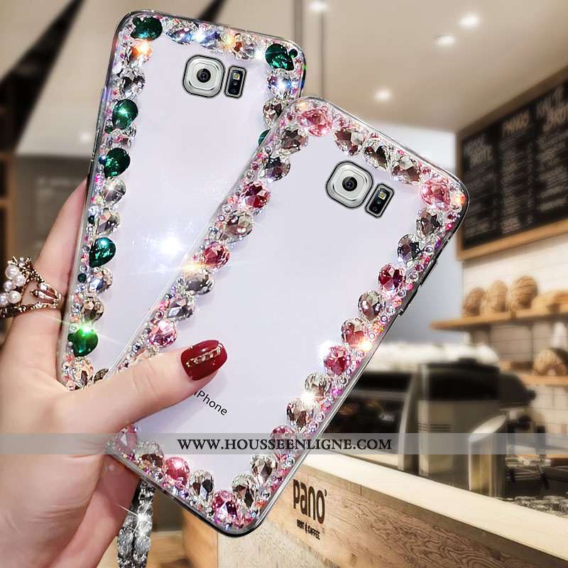 Étui Samsung Galaxy S6 Edge Transparent Strass Fluide Doux Coque Protection Tendance Rose