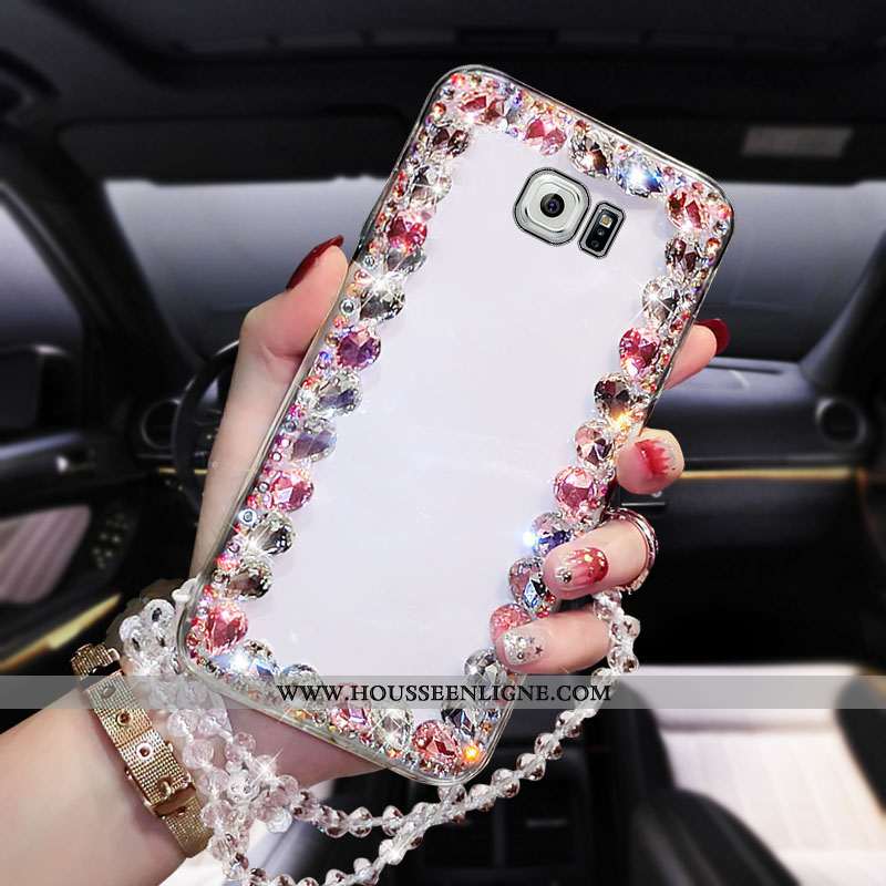 Étui Samsung Galaxy S6 Edge Transparent Strass Fluide Doux Coque Protection Tendance Rose