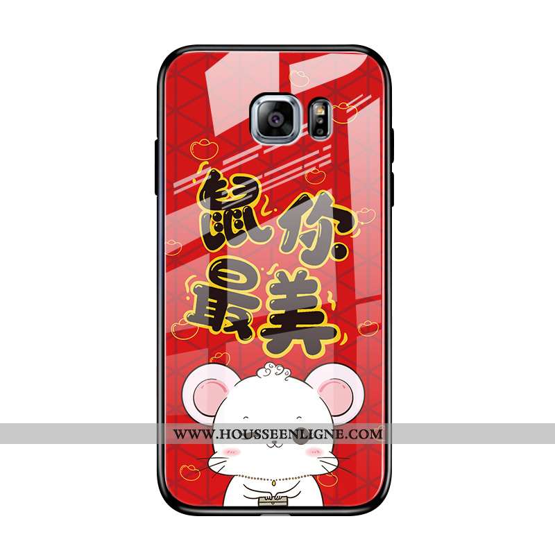 Étui Samsung Galaxy S6 Edge Verre Personnalité Nouveau Rat Amoureux Dessin Animé Tendance Rouge