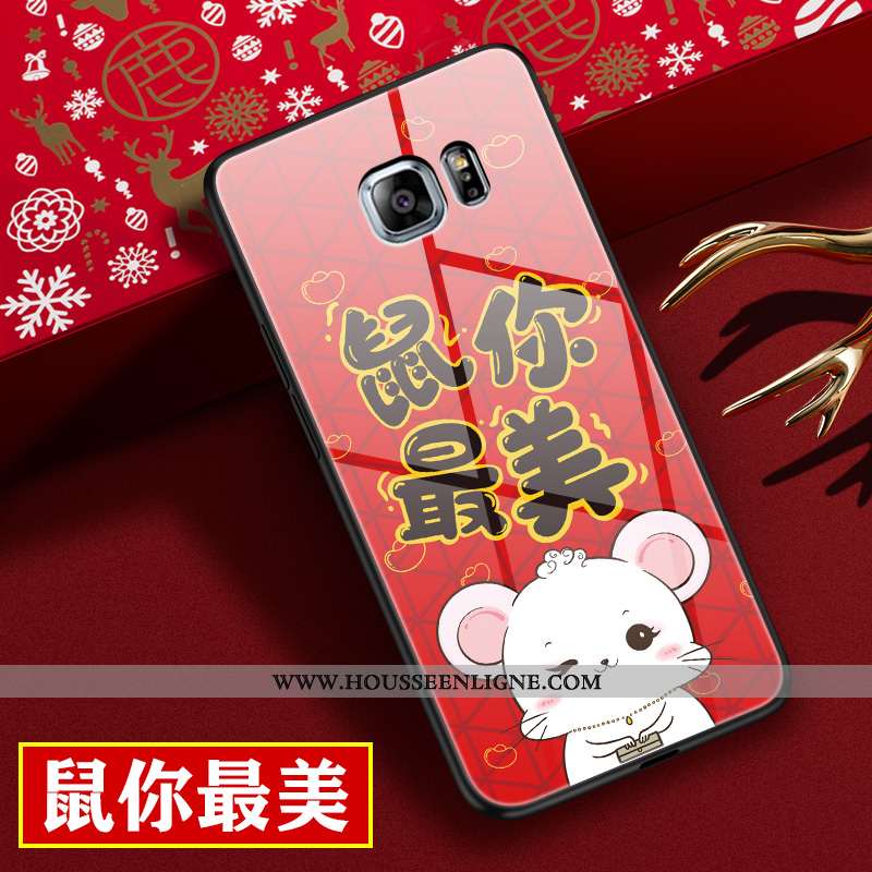 Étui Samsung Galaxy S6 Edge Verre Personnalité Nouveau Rat Amoureux Dessin Animé Tendance Rouge