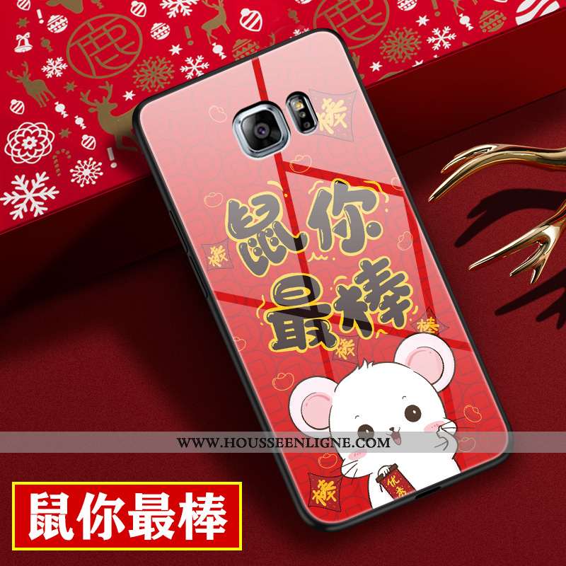 Étui Samsung Galaxy S6 Edge Verre Personnalité Nouveau Rat Amoureux Dessin Animé Tendance Rouge