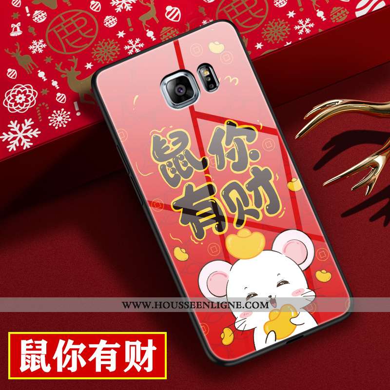 Étui Samsung Galaxy S6 Edge Verre Personnalité Nouveau Rat Amoureux Dessin Animé Tendance Rouge
