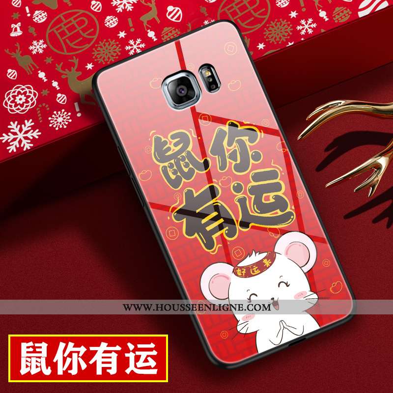Étui Samsung Galaxy S6 Edge Verre Personnalité Nouveau Rat Amoureux Dessin Animé Tendance Rouge