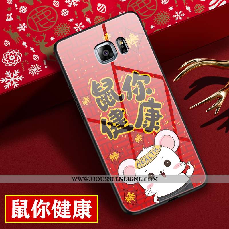 Étui Samsung Galaxy S6 Edge Verre Personnalité Nouveau Rat Amoureux Dessin Animé Tendance Rouge