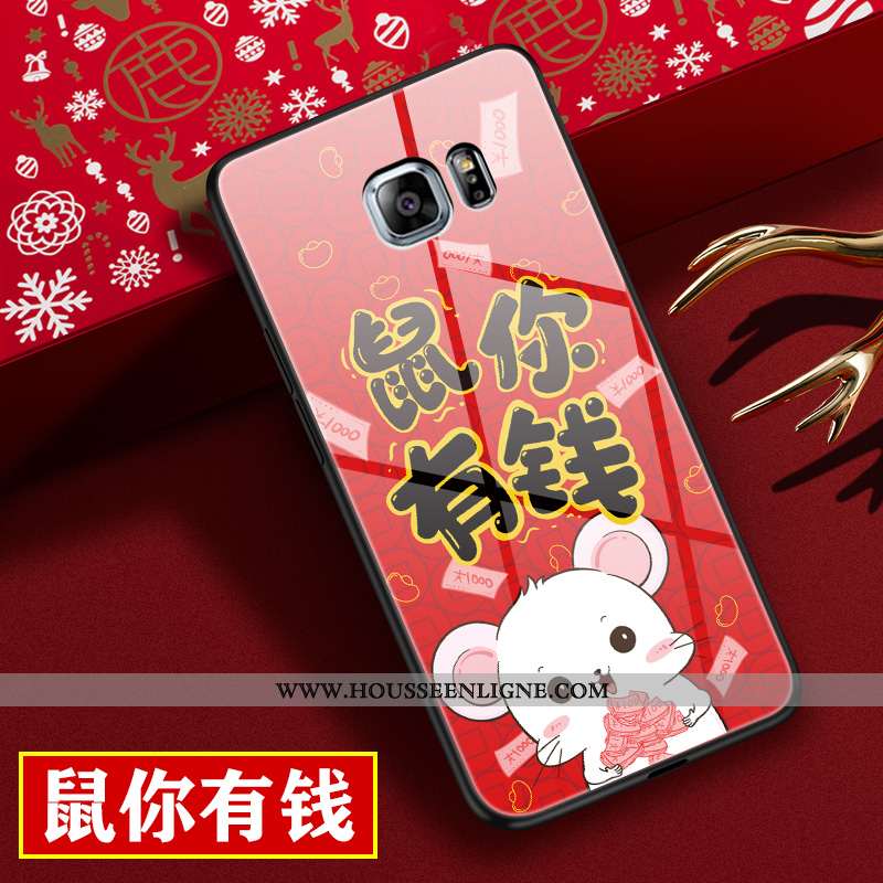 Étui Samsung Galaxy S6 Edge Verre Personnalité Nouveau Rat Amoureux Dessin Animé Tendance Rouge