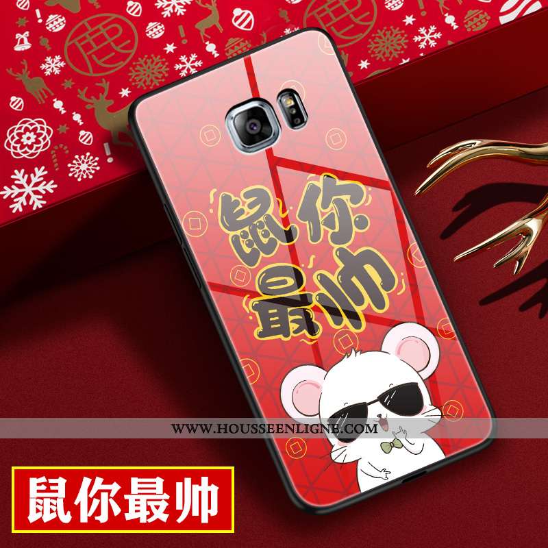 Étui Samsung Galaxy S6 Edge Verre Personnalité Nouveau Rat Amoureux Dessin Animé Tendance Rouge