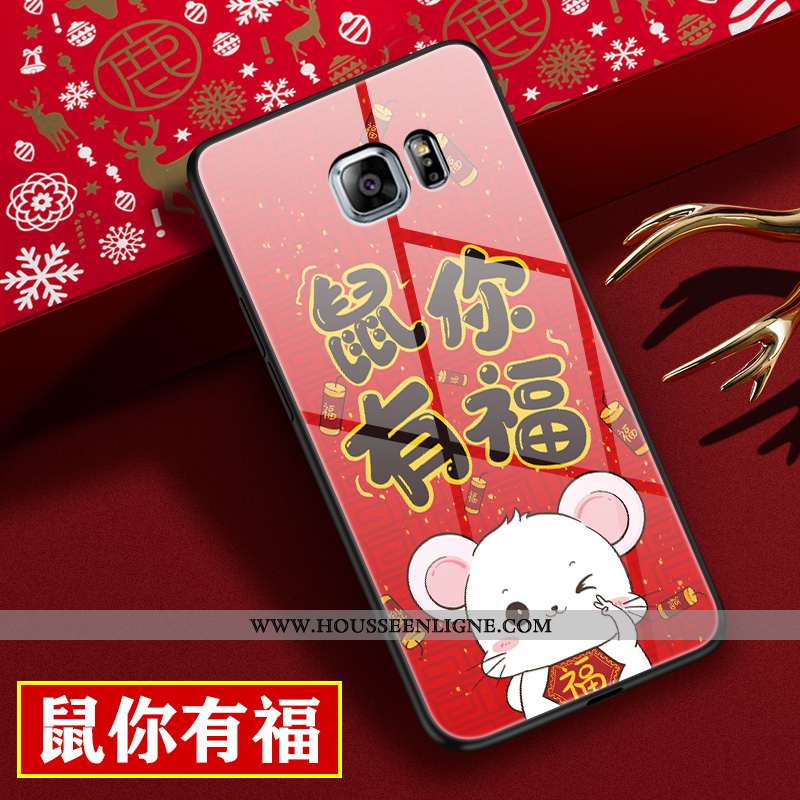Étui Samsung Galaxy S6 Edge Verre Personnalité Nouveau Rat Amoureux Dessin Animé Tendance Rouge