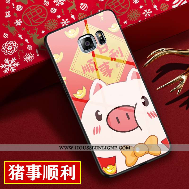 Étui Samsung Galaxy S6 Edge Verre Personnalité Nouveau Rat Amoureux Dessin Animé Tendance Rouge