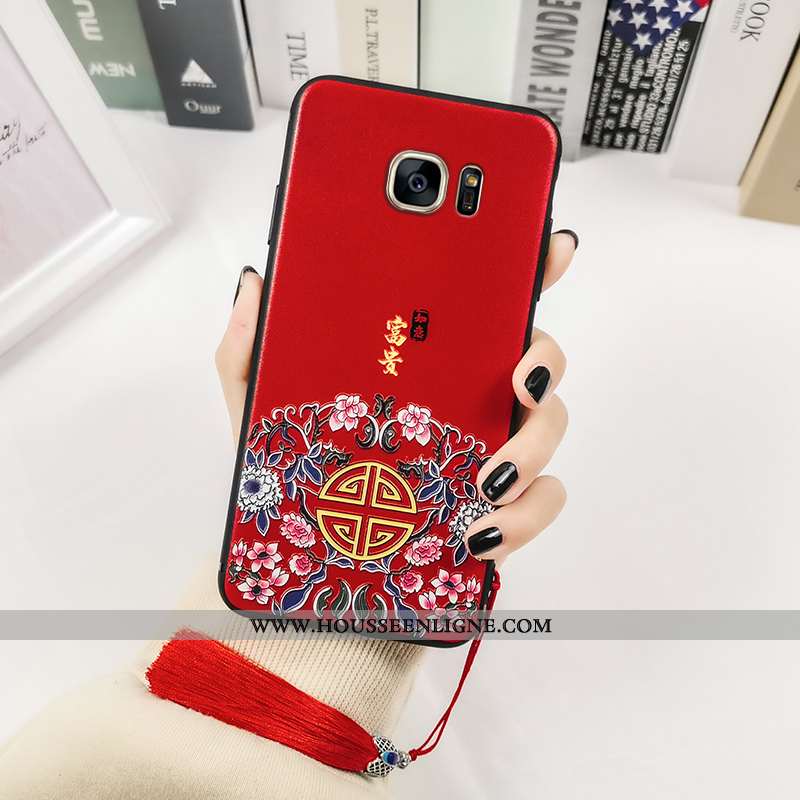 Étui Samsung Galaxy S7 Edge Créatif Gaufrage Protection Fluide Doux Rouge Imprimé