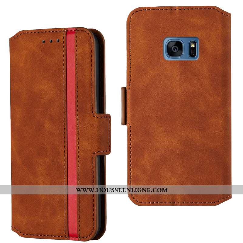Étui Samsung Galaxy S7 Edge Cuir Tout Compris Coque Étoile Incassable Téléphone Portable Marron