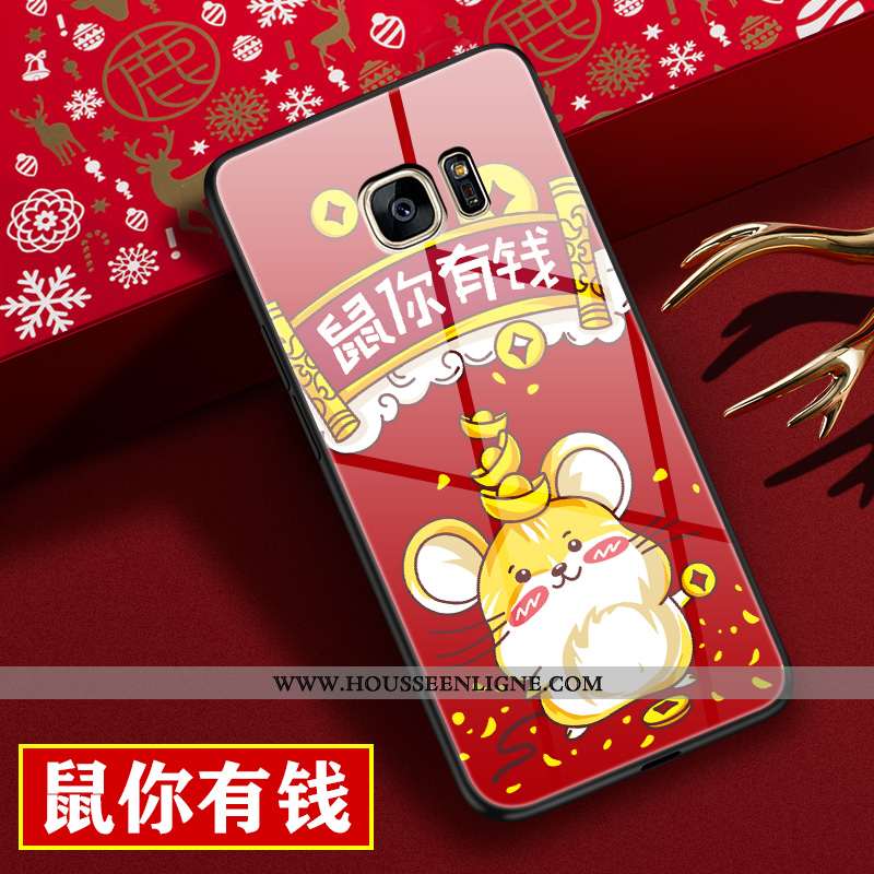 Étui Samsung Galaxy S7 Edge Légère Protection Téléphone Portable Créatif Style Chinois Verre Rouge