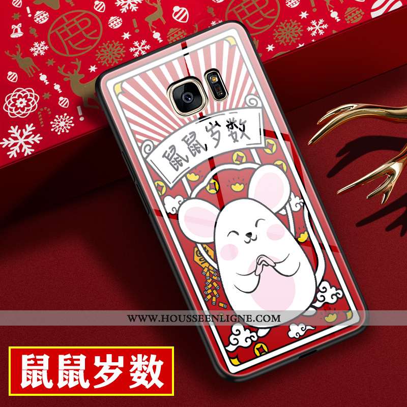 Étui Samsung Galaxy S7 Edge Légère Protection Téléphone Portable Créatif Style Chinois Verre Rouge