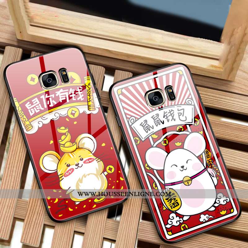 Étui Samsung Galaxy S7 Edge Légère Protection Téléphone Portable Créatif Style Chinois Verre Rouge