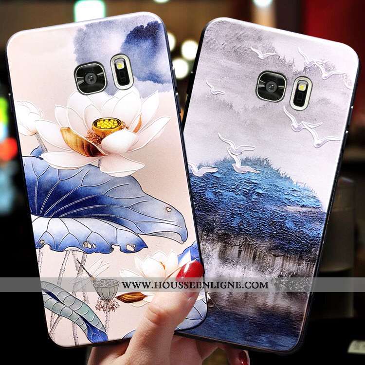 Étui Samsung Galaxy S7 Edge Silicone Délavé En Daim Tendance Ornements Suspendus Ultra Bleu