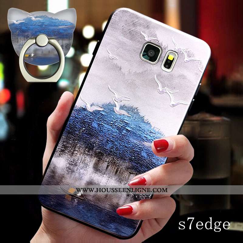 Étui Samsung Galaxy S7 Edge Silicone Délavé En Daim Tendance Ornements Suspendus Ultra Bleu