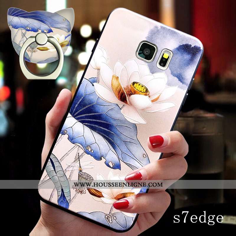 Étui Samsung Galaxy S7 Edge Silicone Délavé En Daim Tendance Ornements Suspendus Ultra Bleu