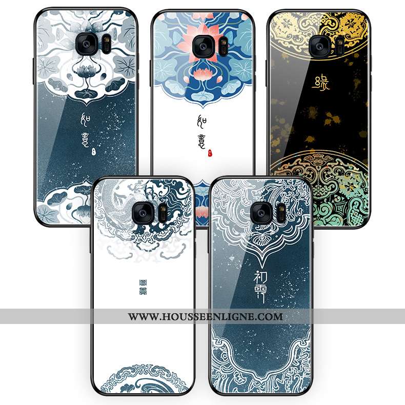 Étui Samsung Galaxy S7 Edge Silicone Verre Coque Style Chinois Étoile Bleu