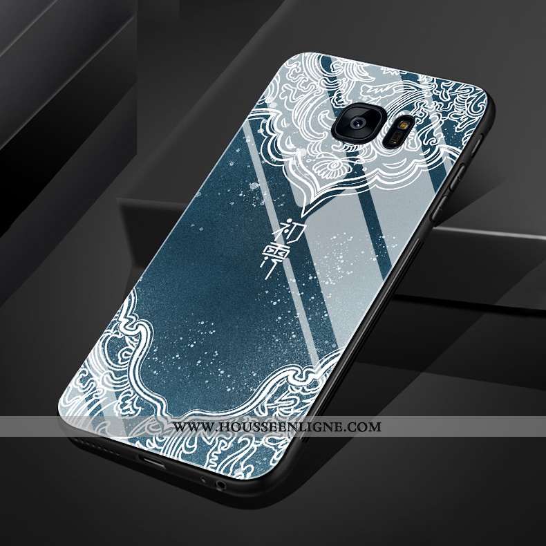 Étui Samsung Galaxy S7 Edge Silicone Verre Coque Style Chinois Étoile Bleu
