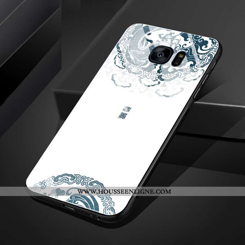 Étui Samsung Galaxy S7 Edge Silicone Verre Coque Style Chinois Étoile Bleu