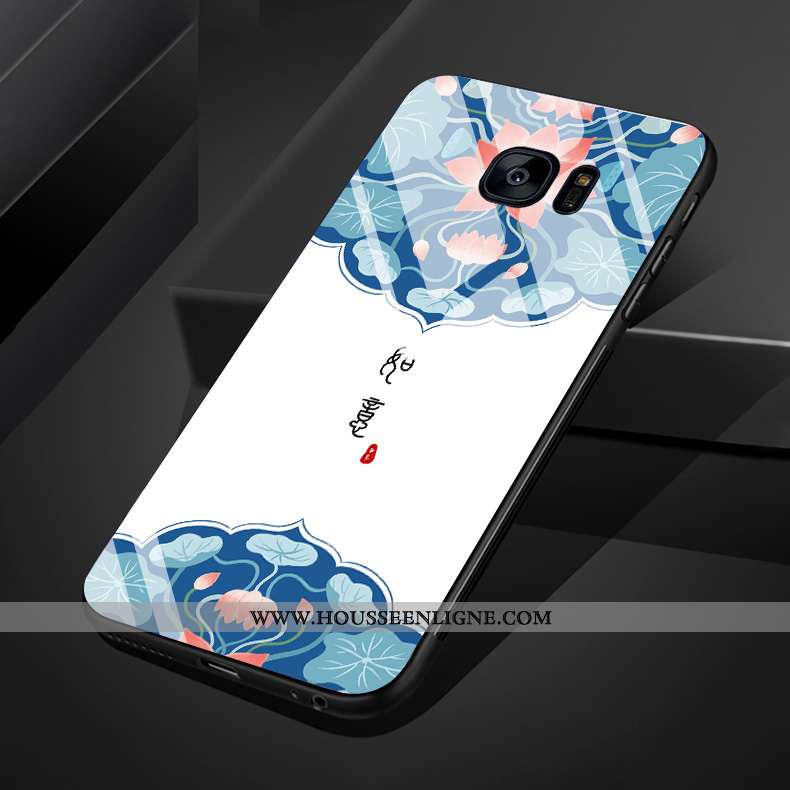 Étui Samsung Galaxy S7 Edge Silicone Verre Coque Style Chinois Étoile Bleu