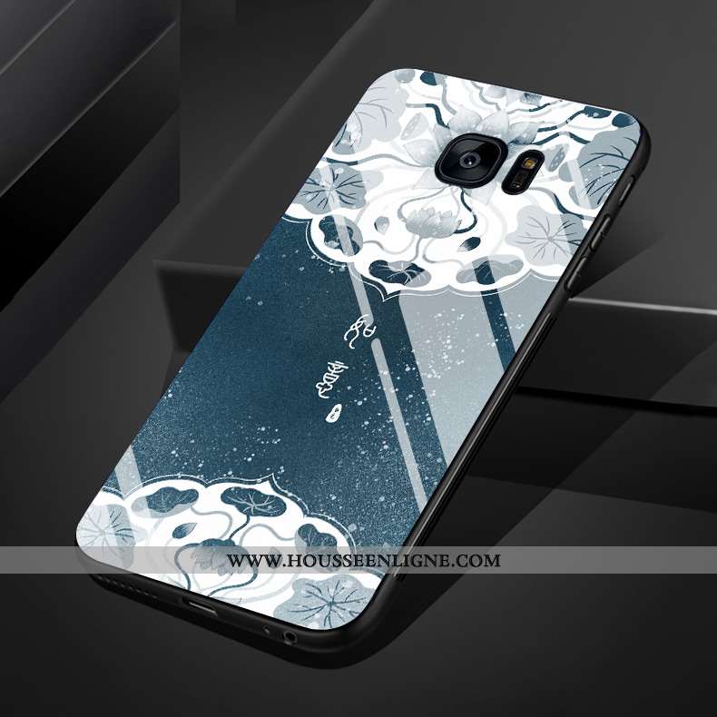 Étui Samsung Galaxy S7 Edge Silicone Verre Coque Style Chinois Étoile Bleu