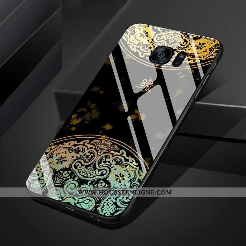 Étui Samsung Galaxy S7 Edge Silicone Verre Coque Style Chinois Étoile Bleu