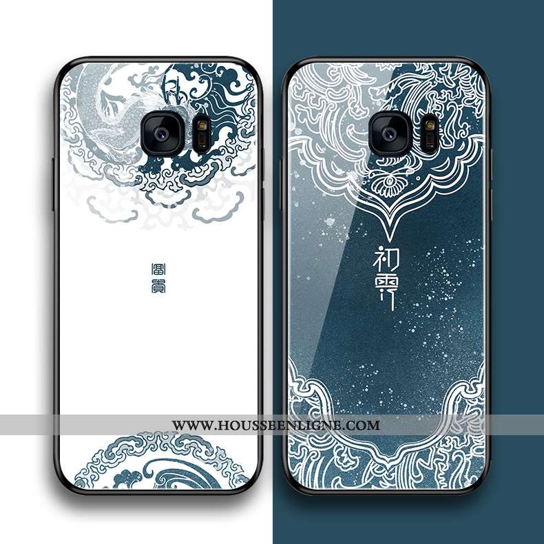 Étui Samsung Galaxy S7 Edge Silicone Verre Coque Style Chinois Étoile Bleu