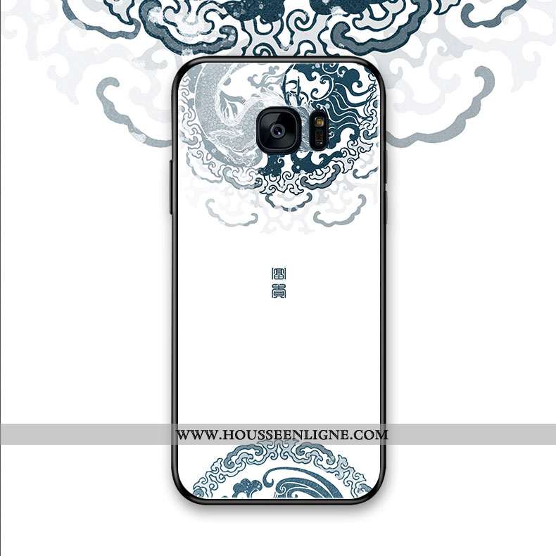 Étui Samsung Galaxy S7 Edge Silicone Verre Coque Style Chinois Étoile Bleu