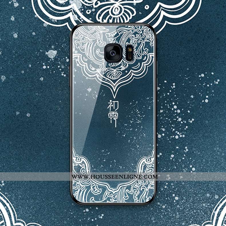 Étui Samsung Galaxy S7 Edge Silicone Verre Coque Style Chinois Étoile Bleu