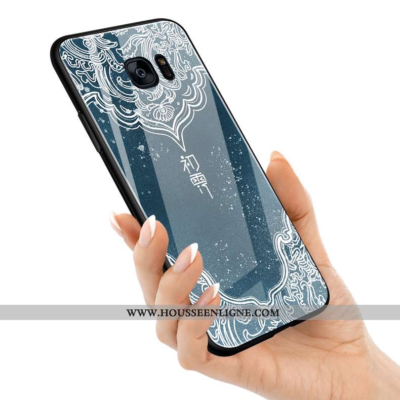 Étui Samsung Galaxy S7 Edge Silicone Verre Coque Style Chinois Étoile Bleu