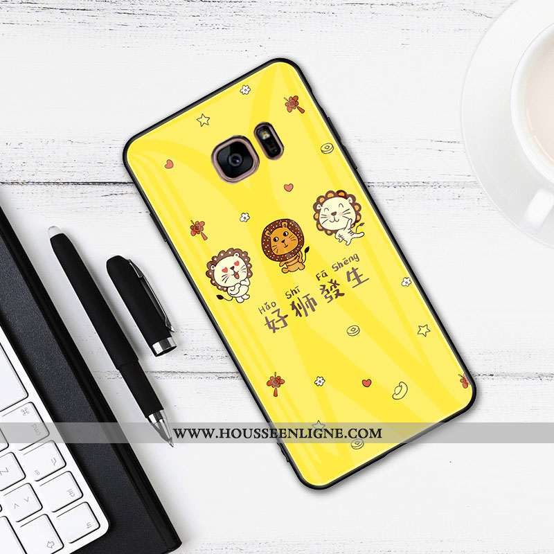 Étui Samsung Galaxy S7 Fluide Doux Protection Coque Nouveau Net Rouge Verre Jaune