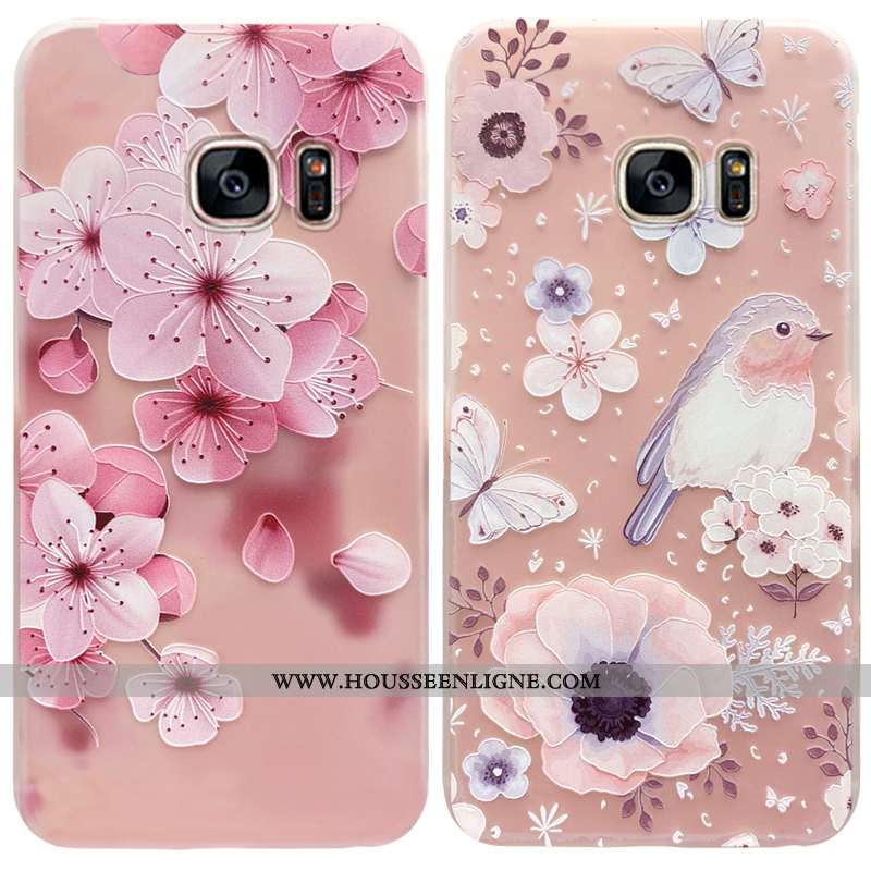 Étui Samsung Galaxy S7 Fluide Doux Protection Rose Téléphone Portable Net Rouge Transparent Étoile