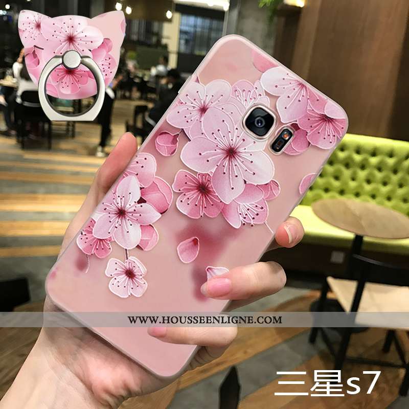 Étui Samsung Galaxy S7 Fluide Doux Protection Rose Téléphone Portable Net Rouge Transparent Étoile