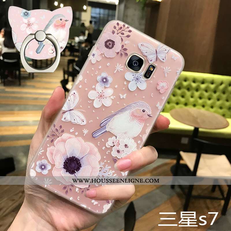 Étui Samsung Galaxy S7 Fluide Doux Protection Rose Téléphone Portable Net Rouge Transparent Étoile