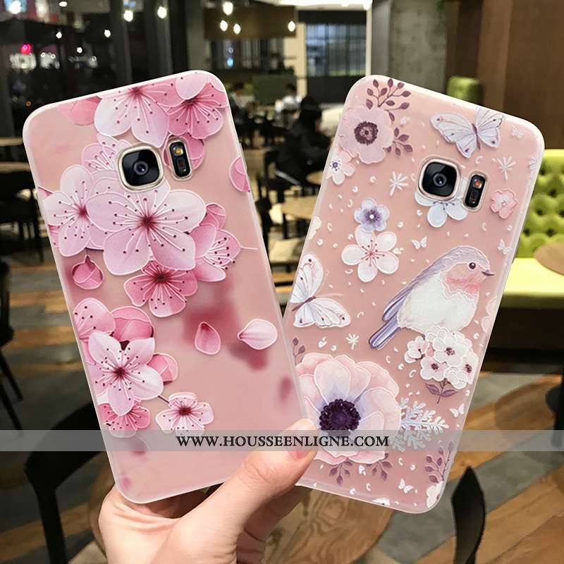 Étui Samsung Galaxy S7 Fluide Doux Protection Rose Téléphone Portable Net Rouge Transparent Étoile