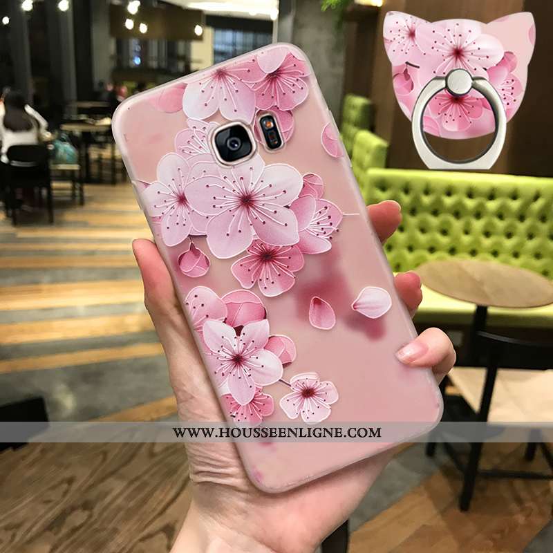 Étui Samsung Galaxy S7 Fluide Doux Protection Rose Téléphone Portable Net Rouge Transparent Étoile