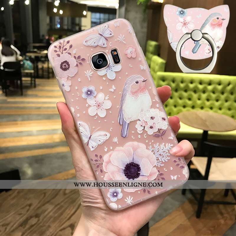 Étui Samsung Galaxy S7 Fluide Doux Protection Rose Téléphone Portable Net Rouge Transparent Étoile