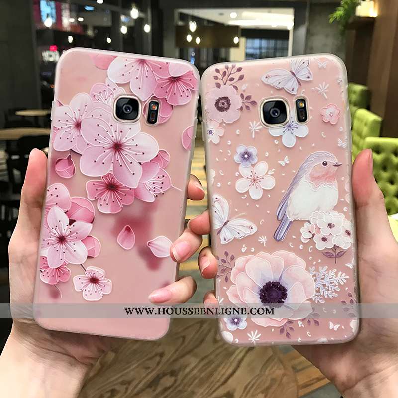 Étui Samsung Galaxy S7 Fluide Doux Protection Rose Téléphone Portable Net Rouge Transparent Étoile