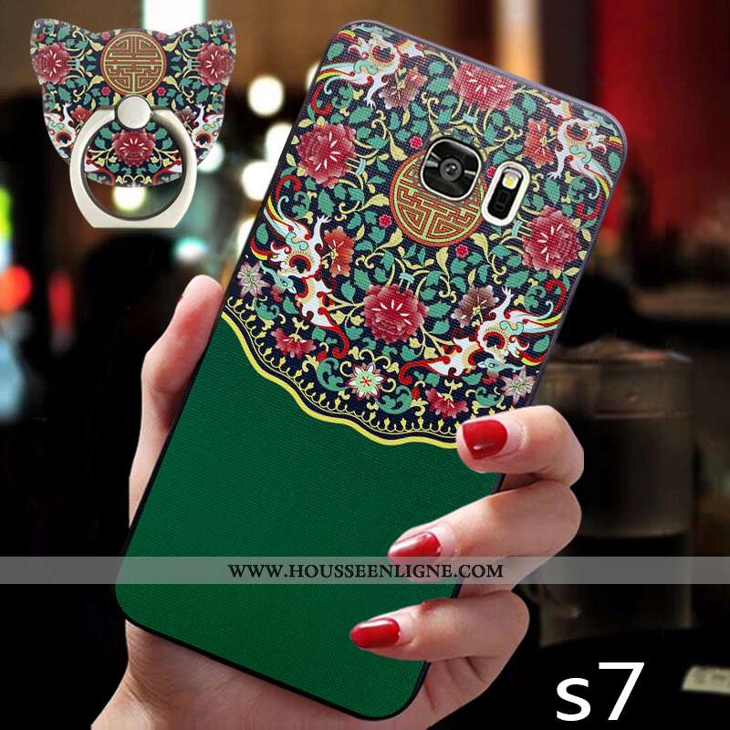 Étui Samsung Galaxy S7 Fluide Doux Silicone Style Chinois Rouge Téléphone Portable Personnalité Orne