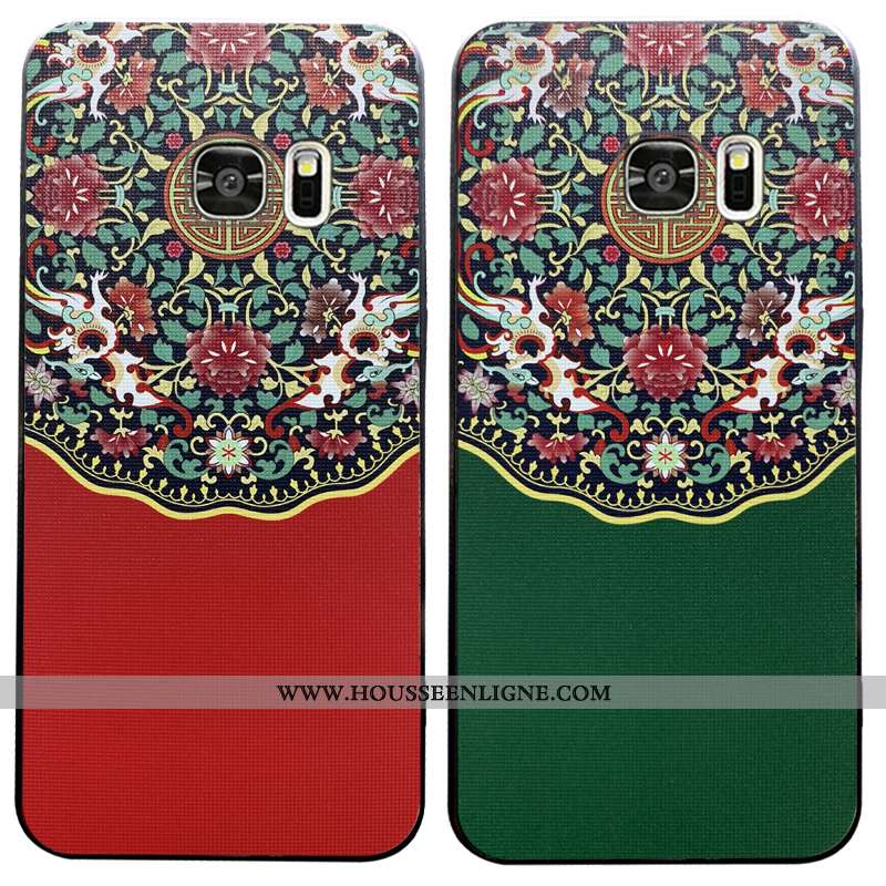 Étui Samsung Galaxy S7 Fluide Doux Silicone Style Chinois Rouge Téléphone Portable Personnalité Orne