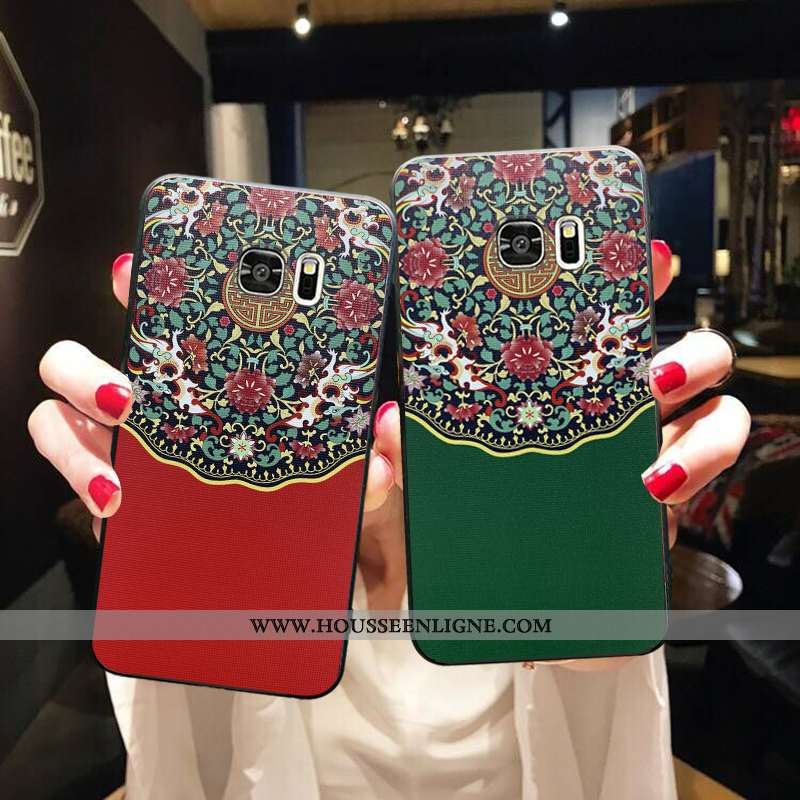 Étui Samsung Galaxy S7 Fluide Doux Silicone Style Chinois Rouge Téléphone Portable Personnalité Orne