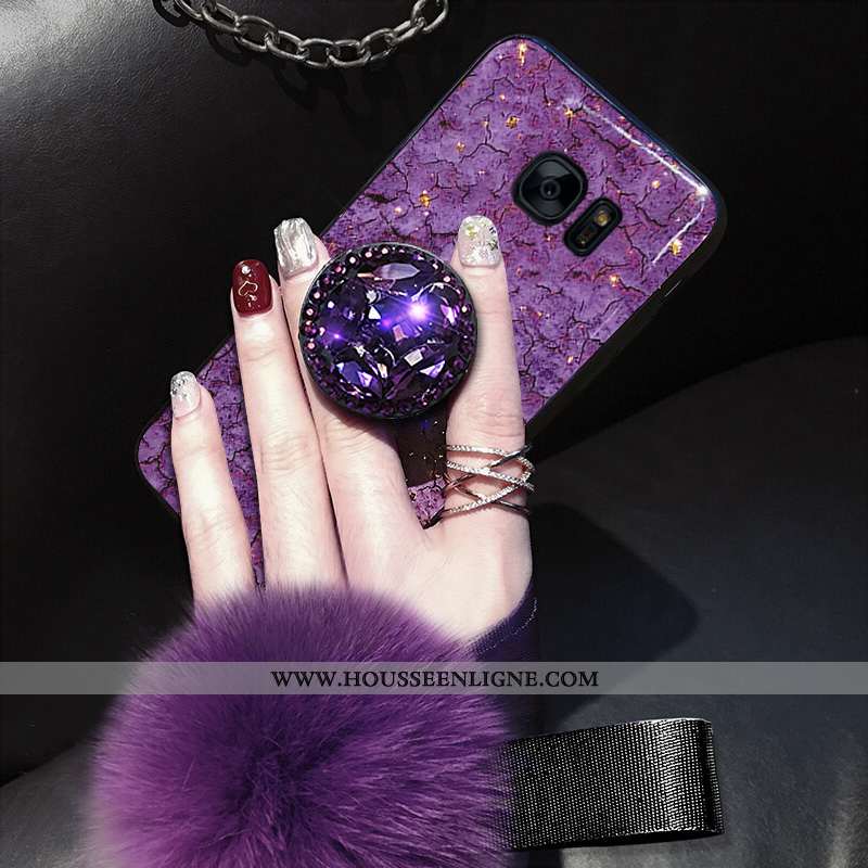 Étui Samsung Galaxy S7 Légère Fluide Doux Téléphone Portable Noir Délavé En Daim Coque Violet