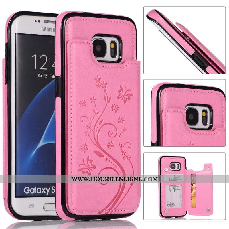 Étui Samsung Galaxy S7 Portefeuille Protection Support Tout Compris Rose Coque