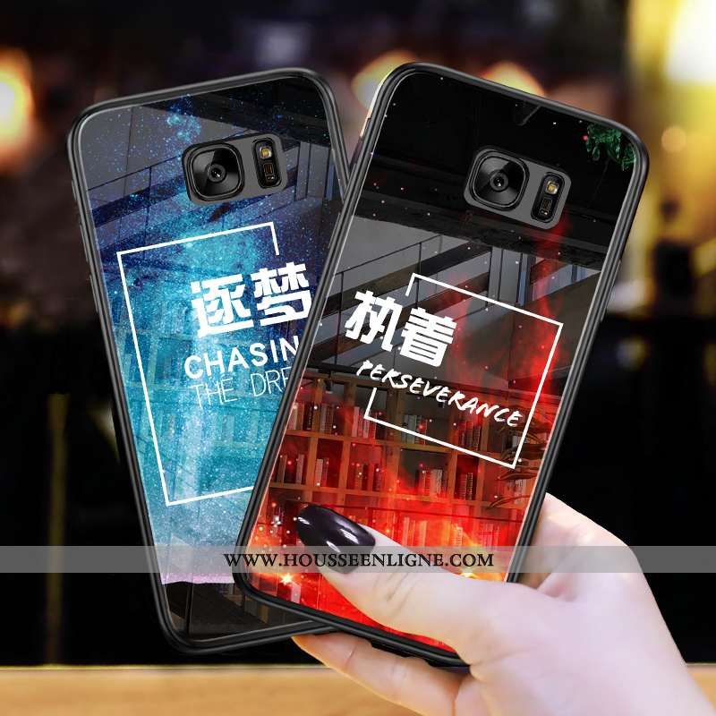 Étui Samsung Galaxy S7 Silicone Protection Étoile Téléphone Portable Coque Verre Noir