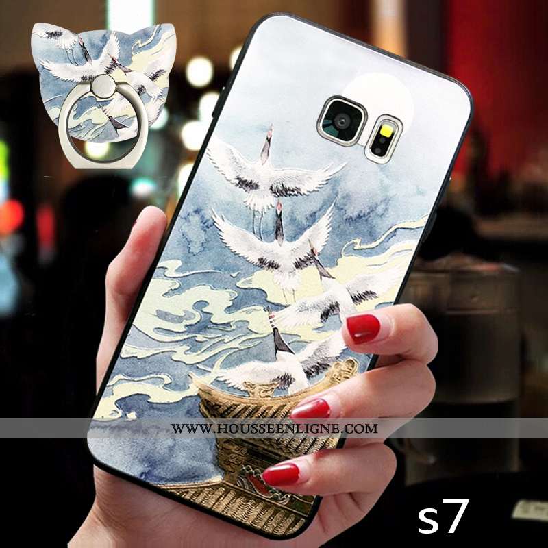 Étui Samsung Galaxy S7 Tendance Fluide Doux Bleu Téléphone Portable Protection Net Rouge Créatif