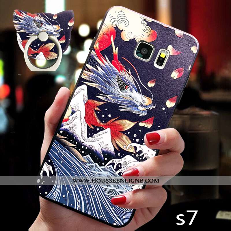 Étui Samsung Galaxy S7 Tendance Fluide Doux Bleu Téléphone Portable Protection Net Rouge Créatif