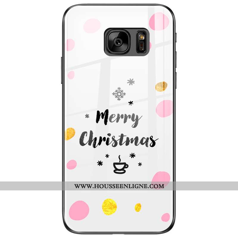 Étui Samsung Galaxy S7 Tendance Verre Téléphone Portable Blanc Coque Étoile Blanche