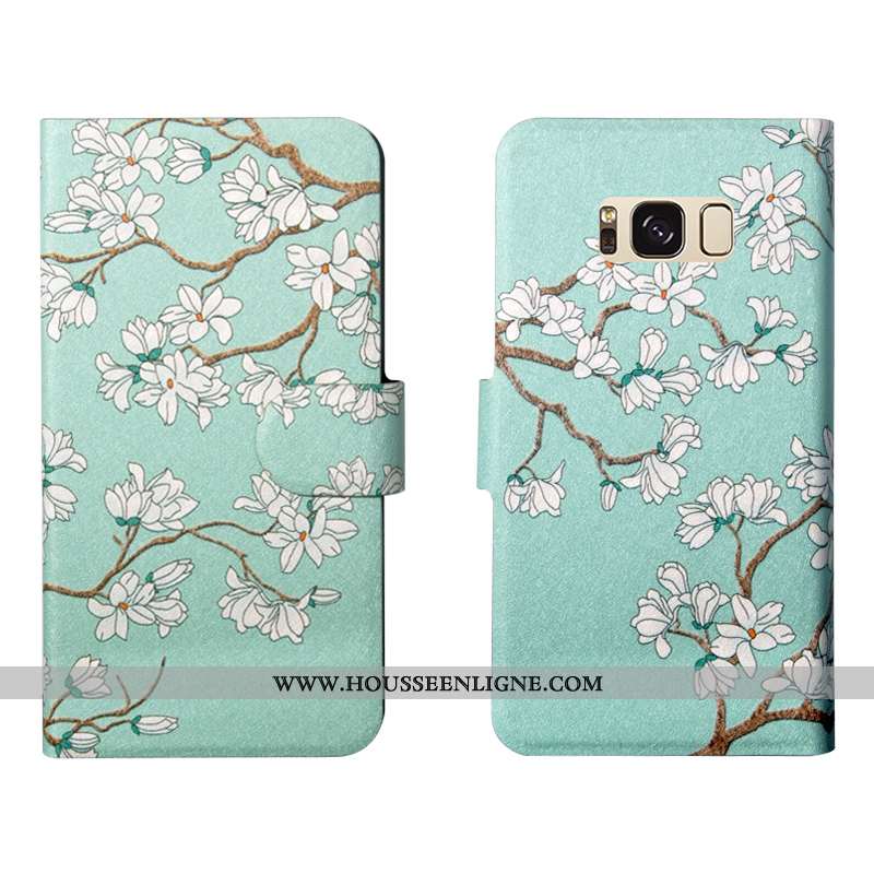 Étui Samsung Galaxy S8+ Cuir Fluide Doux Fleurs Simple Luxe Personnalité Verte